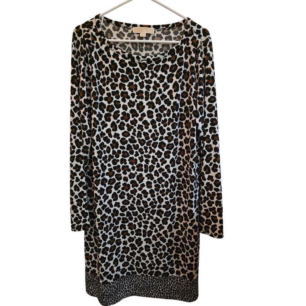 Michael Kors‎ Animal Print Long Sleeve Dress Leopard Print Size XL